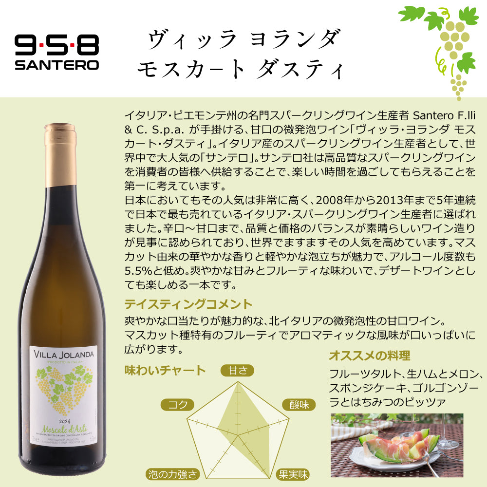 サンテロ スパークリングワイン 白 3種 飲み比べセット 750ml × 3本 イタリア ピエモンテ スプマンテ モスカート 泡 微発泡 甘口