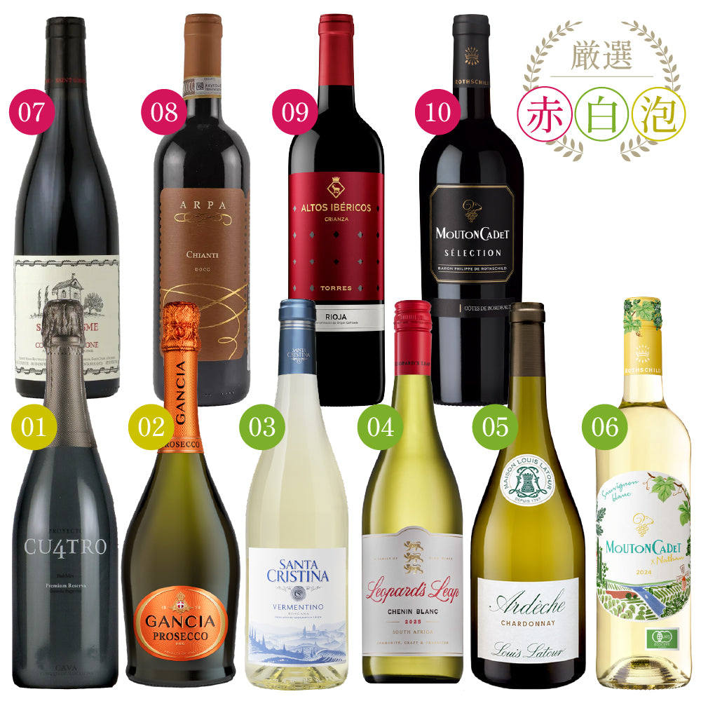 エノテカ 厳選 ワンランク上 赤白泡 ワイン 750ml × 10本 セット スペイン イタリア 南アフリカ共和国 フランス