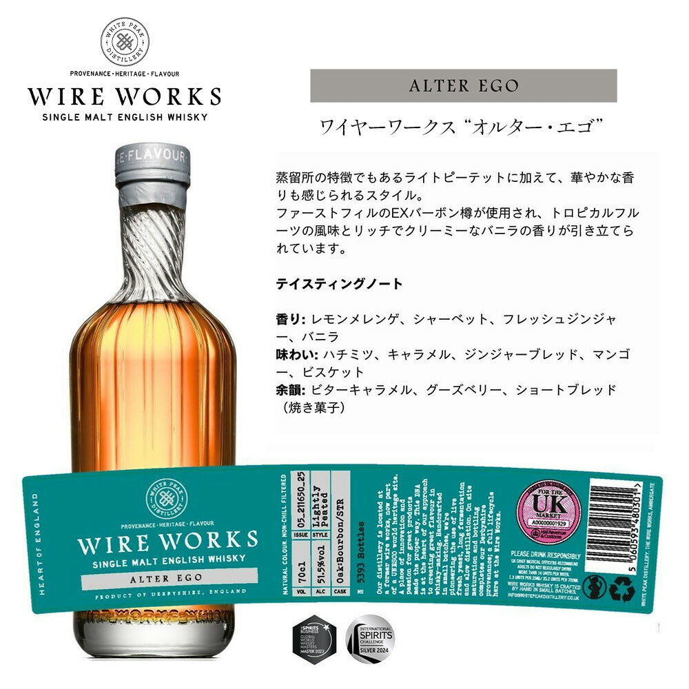 ワイヤーワークス ”オルターエゴ”&木村硝子店タンブラーペア ハイボール ギフトセット 51.5% 700ml イングリッシュ シングルモルト ウイスキー