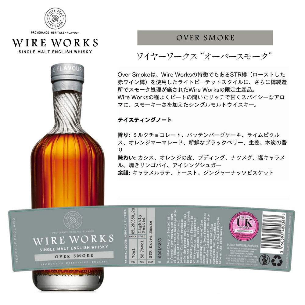 ワイヤーワークス ”オーバースモーク”&木村硝子店タンブラーペア ハイボール ギフトセット 52.7% 700ml イングリッシュ シングルモルト ウイスキー