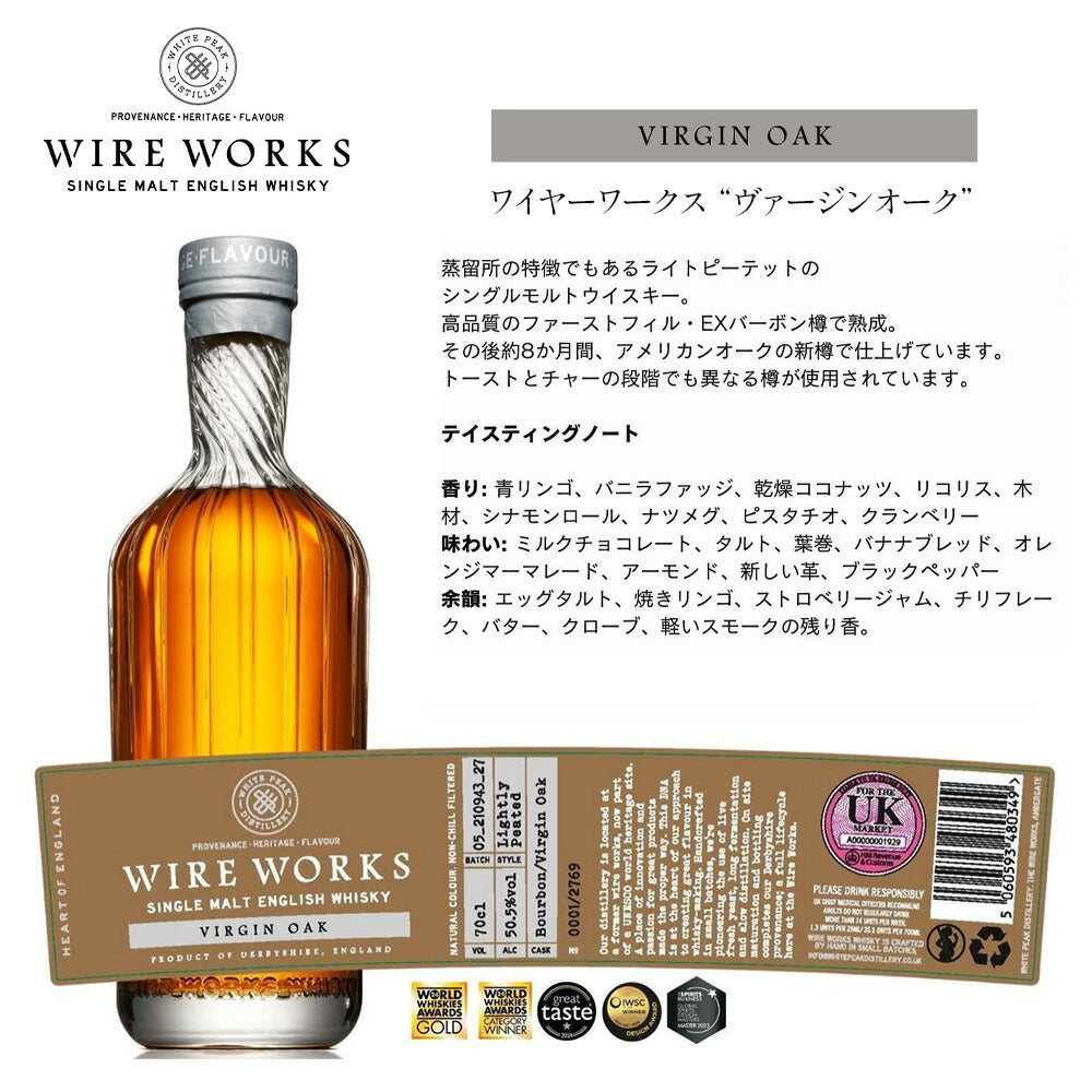 ワイヤーワークス ”ヴァージン オーク”&木村硝子店タンブラーペア ハイボール ギフトセット 50.5% 700ml イングリッシュ シングルモルト ウイスキー