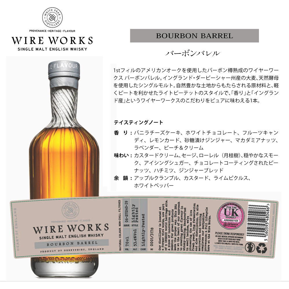 【正規輸入品】ワイヤー ワークス バーボンバレル 53.4% 700ml 箱なし シングルモルト イングリッシュウイスキー ホワイトピーク蒸留所