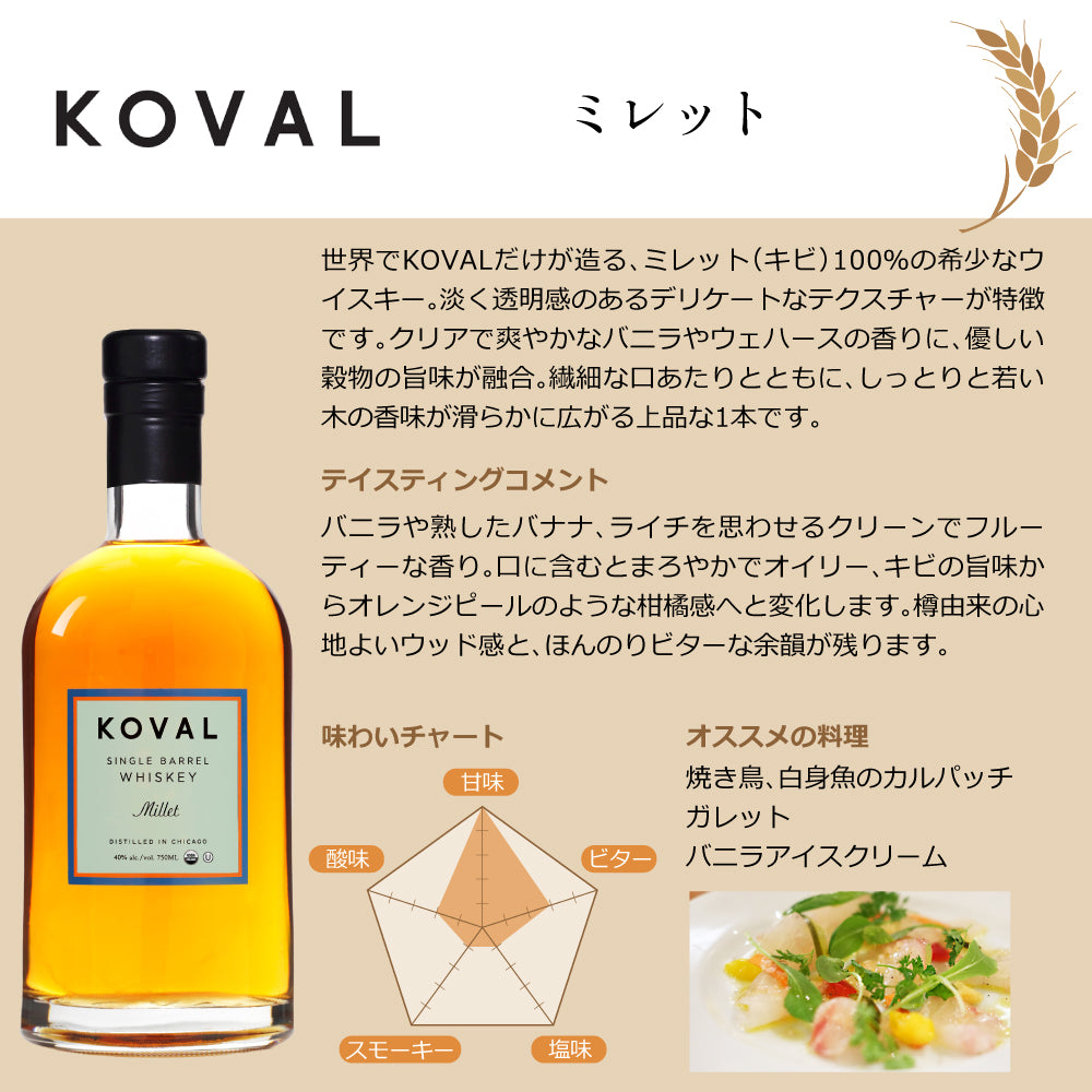 コーヴァル バーボン 47% & ミレット 40% オーガニック クラフト アメリカン ウイスキー 飲み比べ セット 750ml × 2本