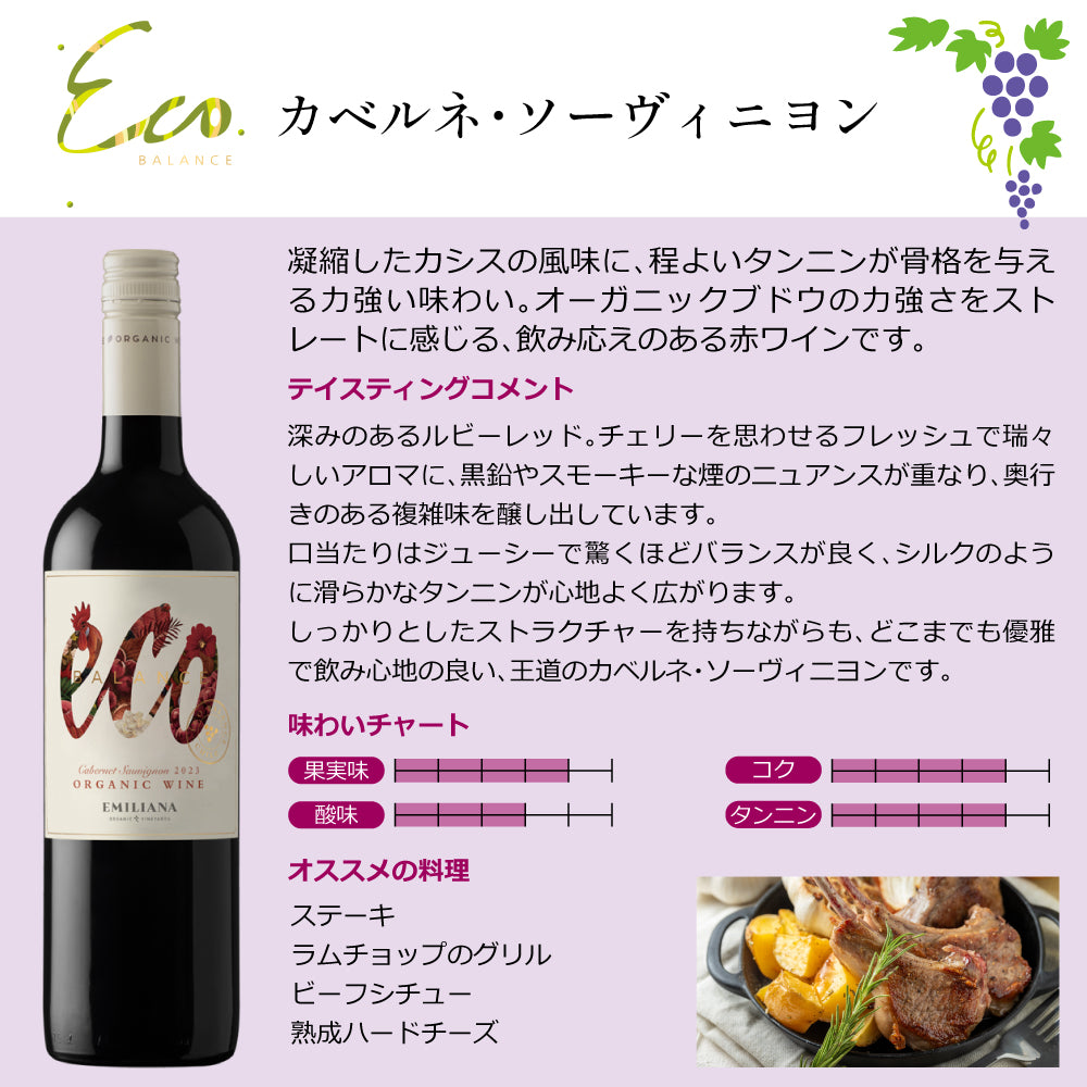 エコバランス 赤ワインコンプリートセット オーガニックワイン飲み比べ 750ml×4本 チリ