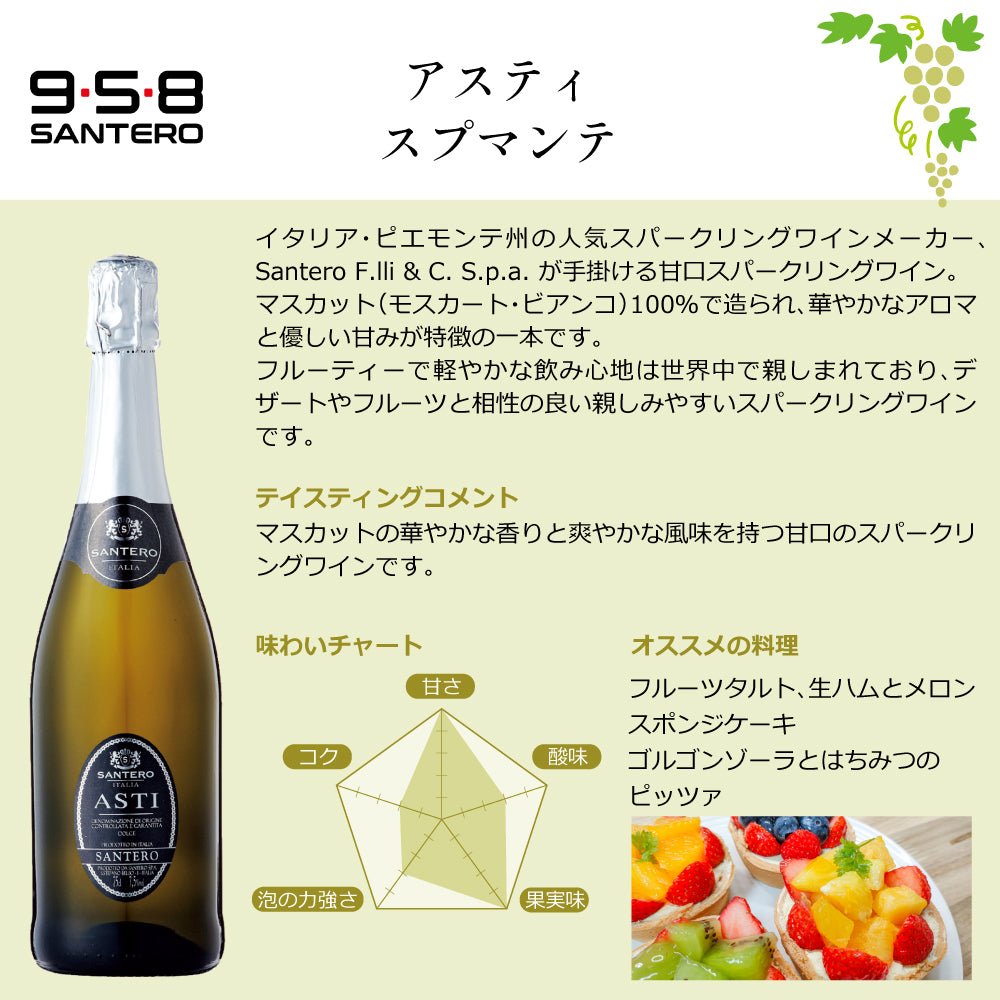 サンテロ スパークリングワイン 白 5種 飲み比べセット 750ml × 5本 イタリア ピエモンテ スプマンテ 泡 辛口＆甘口