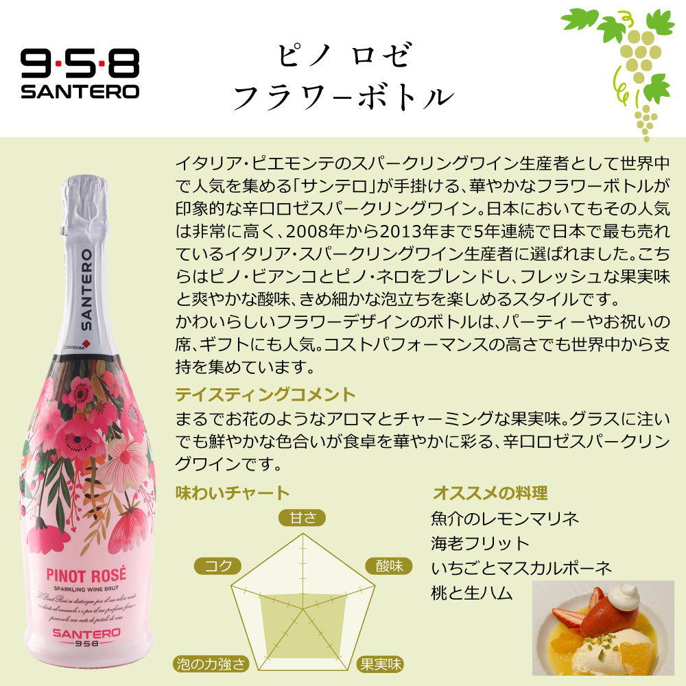 サンテロ スパークリングワイン フラワーボトル 白 ロゼ 飲み比べ ギフトセット 750ml × 2本 イタリア ピエモンテ スプマンテ 辛口