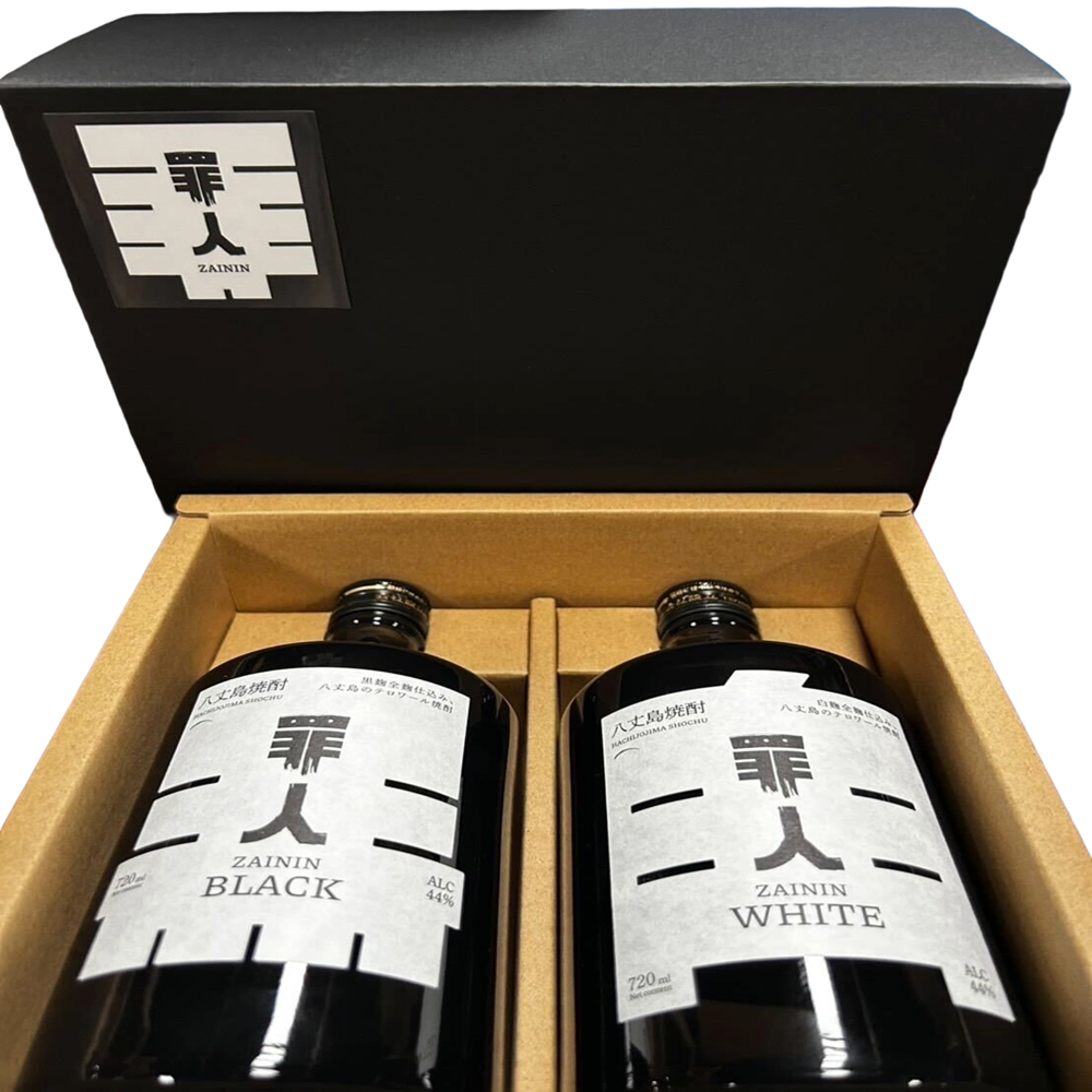 【数量限定】八丈島テロワール麦焼酎 罪人 ZAININ BLACK ＆ WHITE 飲み比べ ギフトセット 720ml × 2本 専用化粧箱付