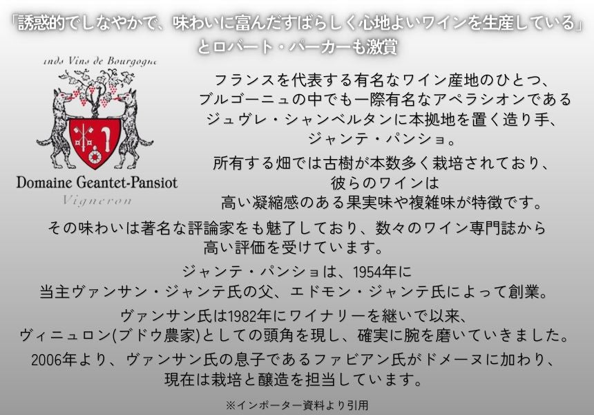 ジャンテ パンショ ジュヴレ シャンベルタン ヴィエイユ ヴィーニュ 2017 750ml 赤ワイン フランス ブルゴーニュ ミディアムボディ