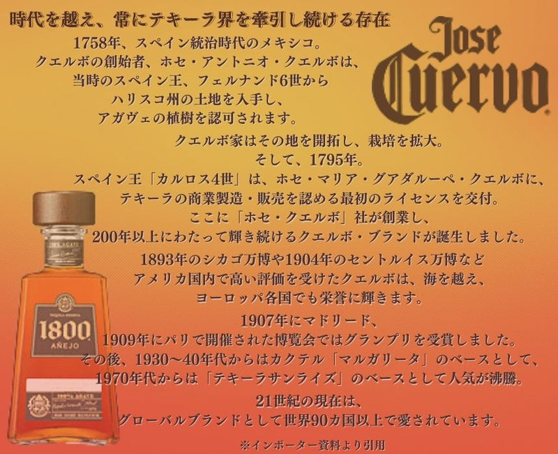 クエルボ アネホ 1800 40% ホセ クエルボ 750ml 箱なし スピリッツ テキーラ メキシコ